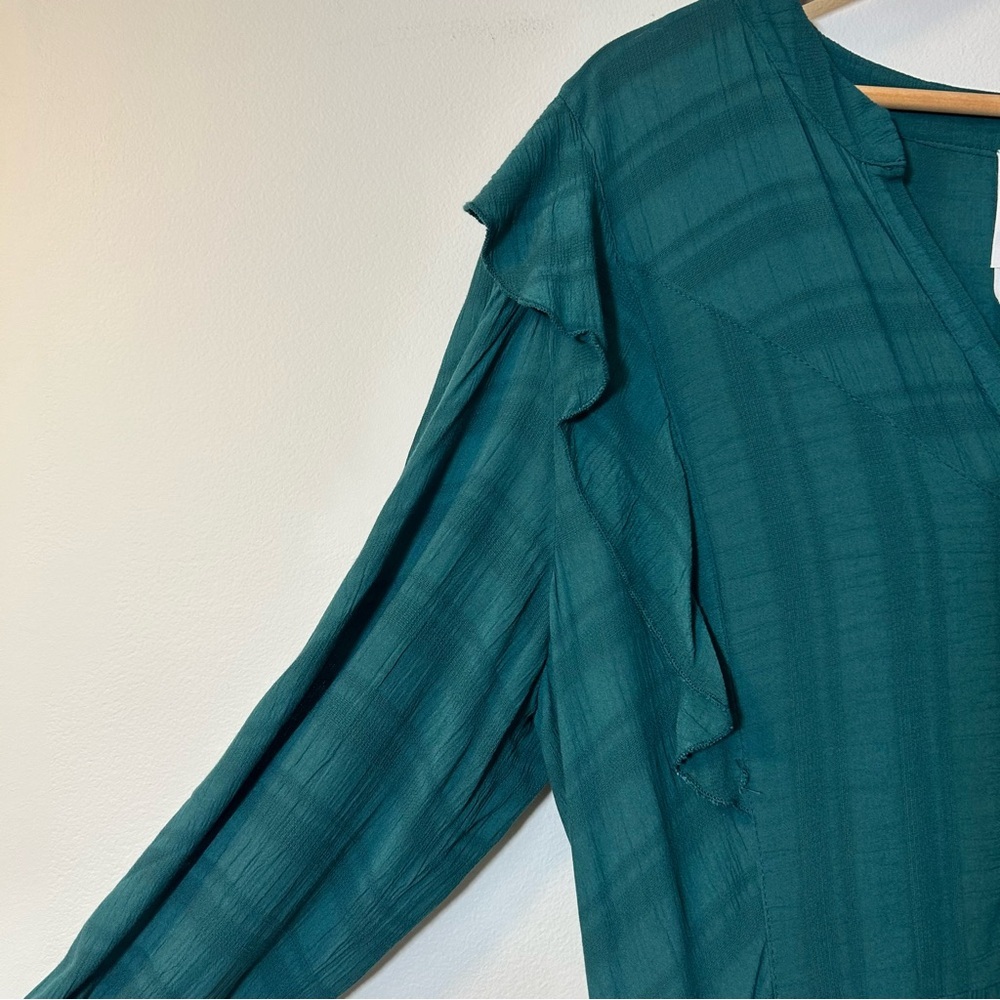 🆕 ANTHROPOLOGIE | NWT Amadi Teal Long Sleeve Midi Dress Size Large - Picture 2 of 11